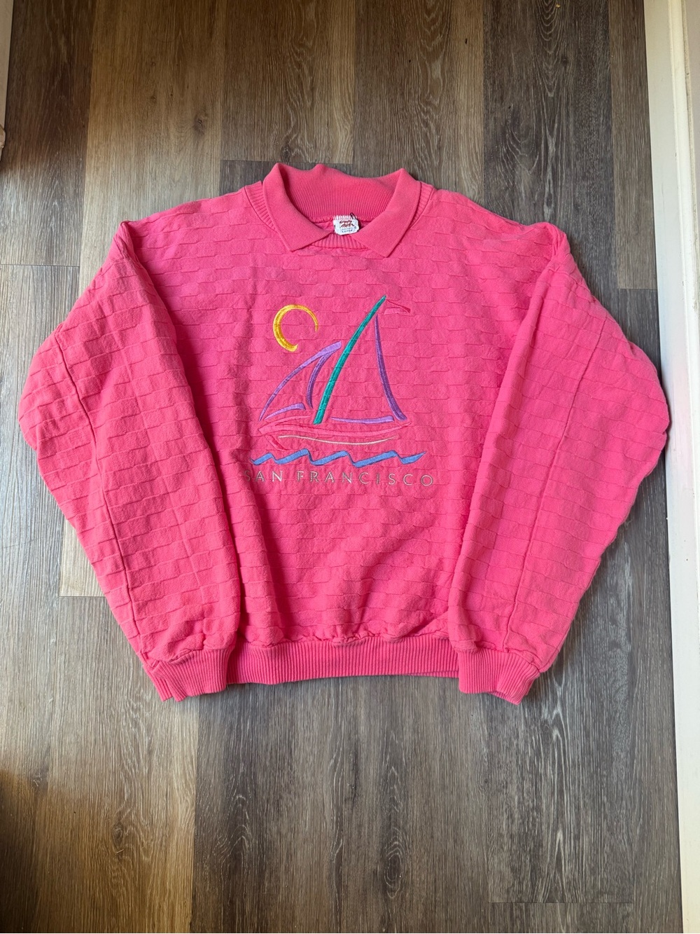Vintage San Francisco Tourist Sailboat Embroidered Sweatshirt 100% Cotton L